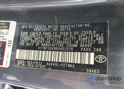 2011 Toyota Camry from USA, damaged, VIN 417BF3EK8BU652276